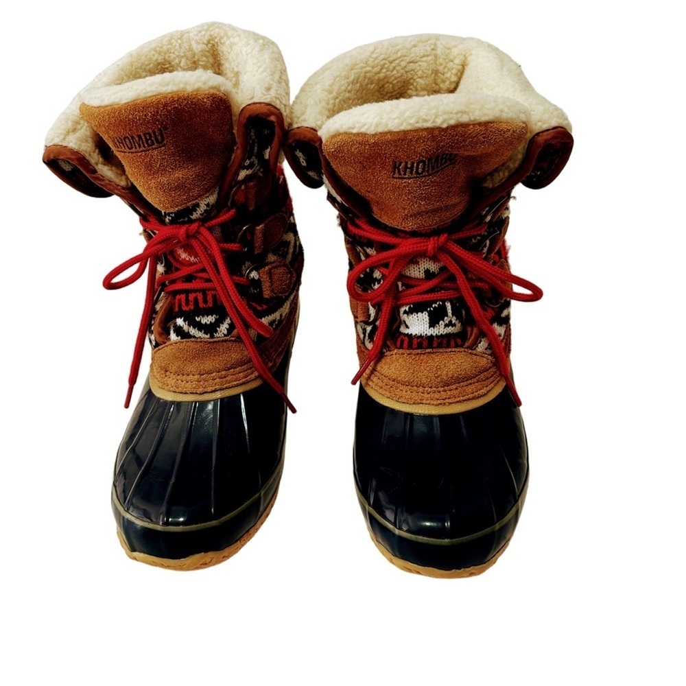 Khombu Jenna Sherpa Lined Duck Boots, Size 7, Navy & Tan - Picture 3 of 7